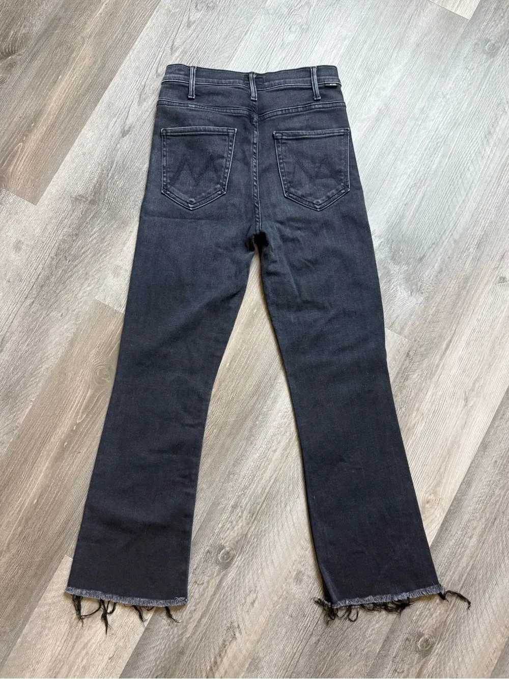 MOTHER The Hustler Ankle Fray Jeans Washed Black 27 Waist